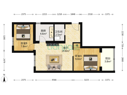 大红门35号院 2室1厅1卫 62平方