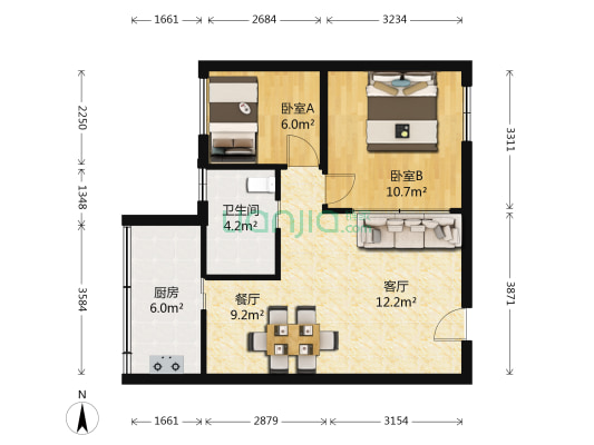 城市元年 2室2厅1卫 58平方