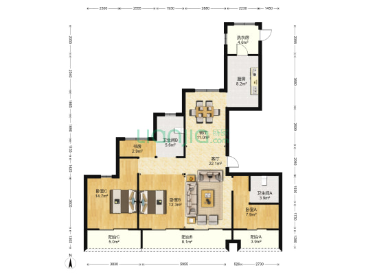 中南新城紫樾府 4室2厅2卫 140平方