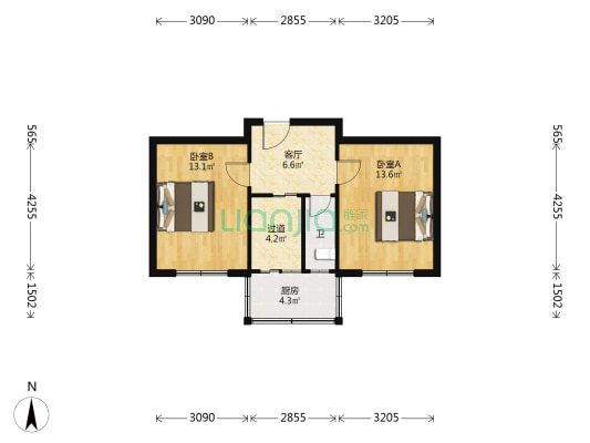 市石棉制品厂宿舍 2室1厅1卫 56平方