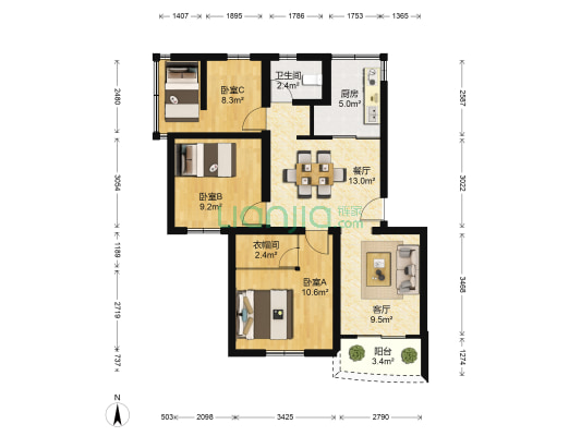 玉荷里 3室2厅1卫 91平方