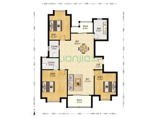艺泰一品花园 3室2厅2卫 141平方