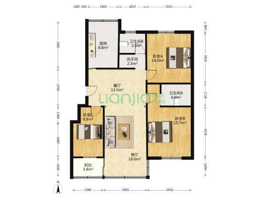 金山新村 3室2厅3卫 110平方