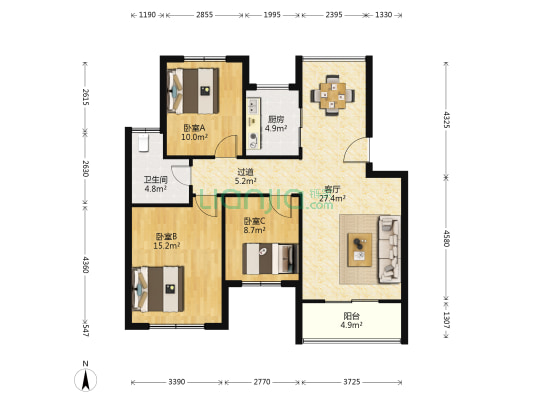 御景花园北区 3室1厅1卫 90平方