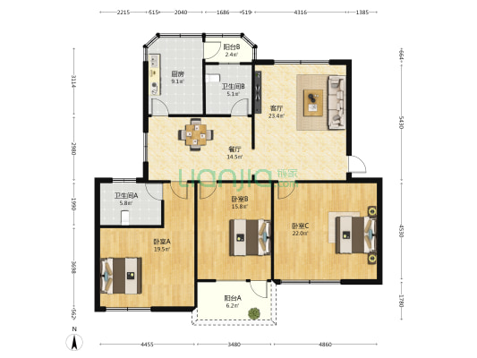 怡海新村开苑 3室2厅2卫 145平方