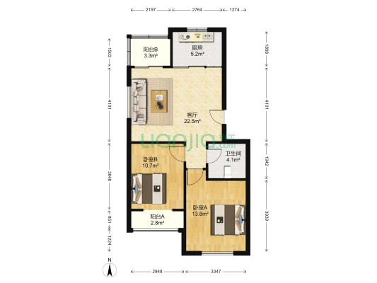 颐和家园 2室1厅1卫 83平方