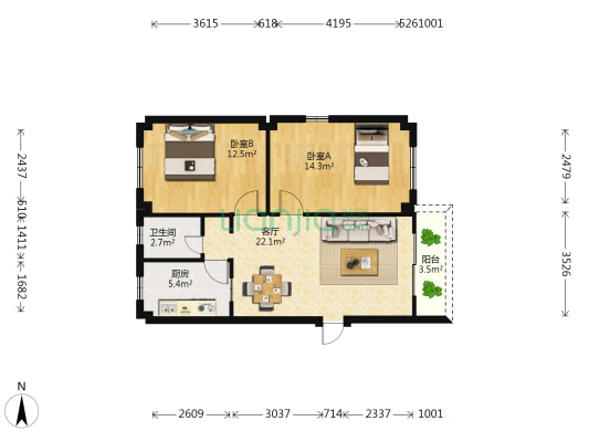 南渡江教师村 2室1厅1卫 64平方