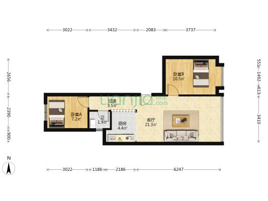 顺发楼 2室1厅1卫 64平方