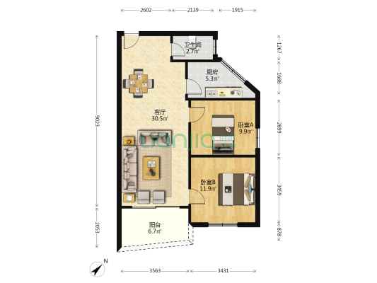 菱湖大厦 2室1厅1卫 75平方