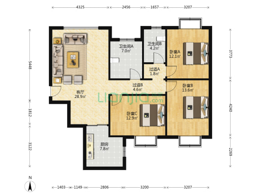 新华凯旋小区 3室1厅2卫 121平方