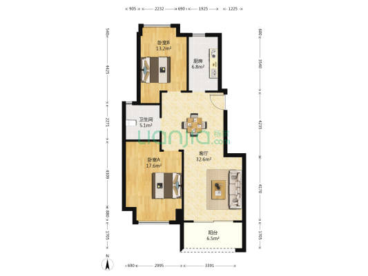 贝利栖溪公馆 2室1厅1卫 86平方