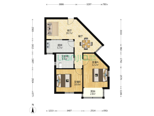 同济西苑 2室1厅1卫 76平方