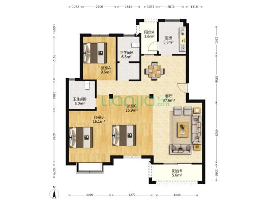 芦溪家苑 3室1厅2卫 120平方