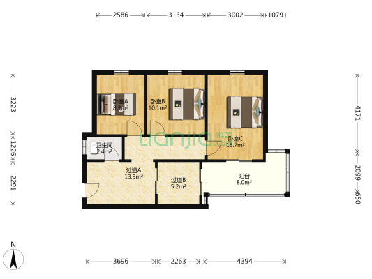 华岩东里铁路楼 3室0厅1卫 82平方