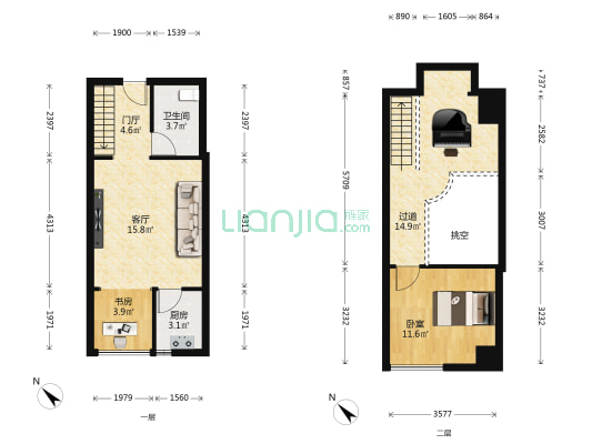 恒大文化旅游城四期 2室1厅1卫 36平方