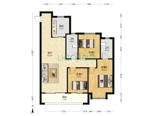 中骏世界城璟悦二期 3室1厅2卫 110平方