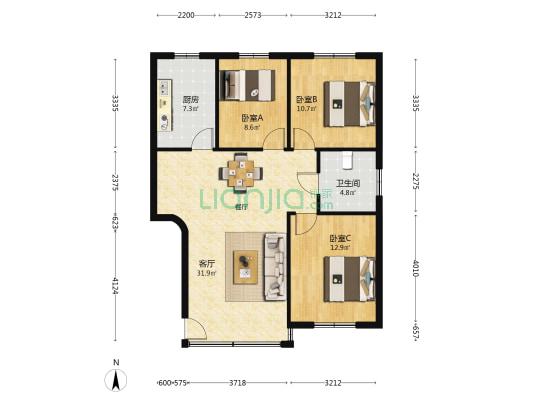 港越新都北区 3室1厅1卫 98平方