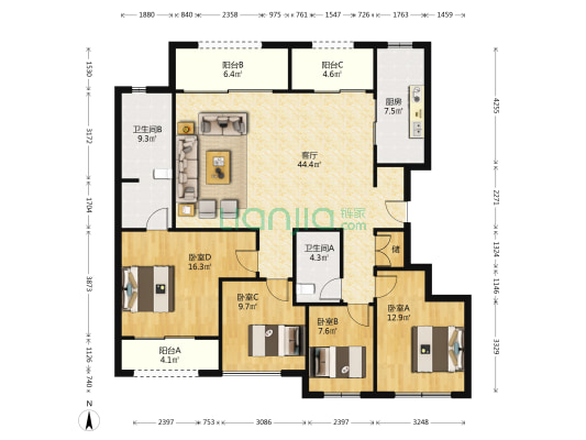 万科大都会79号 4室1厅2卫 158平方