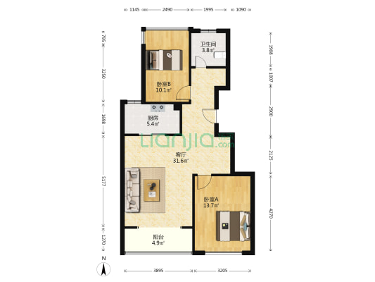 兰馨公寓 2室1厅1卫 89平方