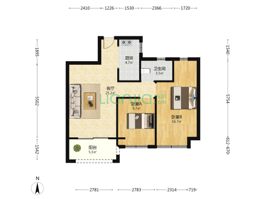 百景嘉园 2室1厅1卫 81平方