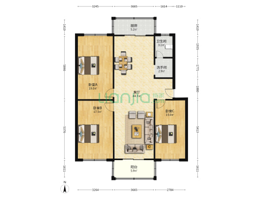 东清北路 3室1厅2卫 135平方