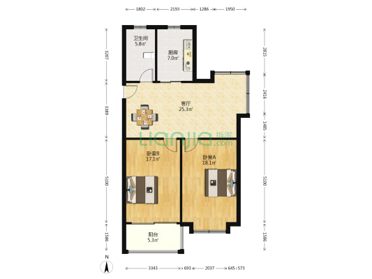 东芳名苑 2室1厅1卫 90平方