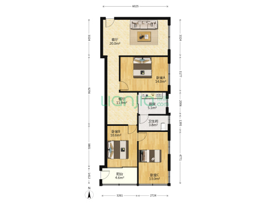 登瀛路 3室2厅1卫 98平方