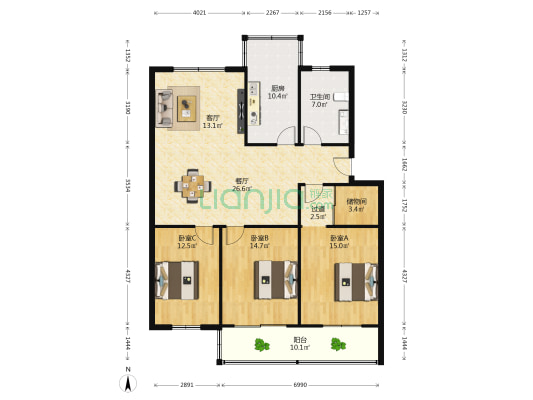 海西花苑 3室2厅1卫 130平方