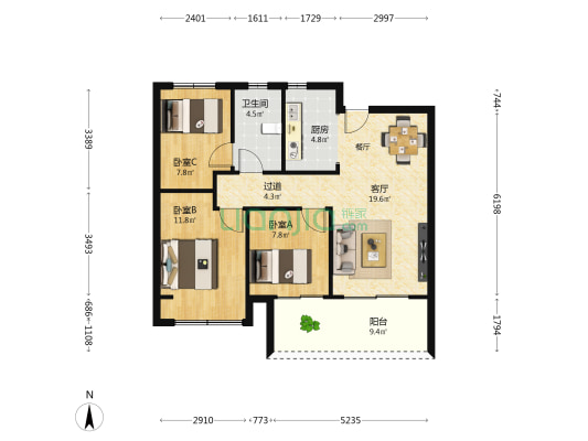 天明雅园 3室1厅1卫 96平方