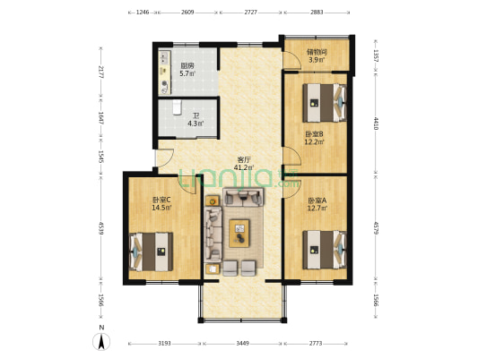 大广收容所家属楼 3室1厅1卫 130平方