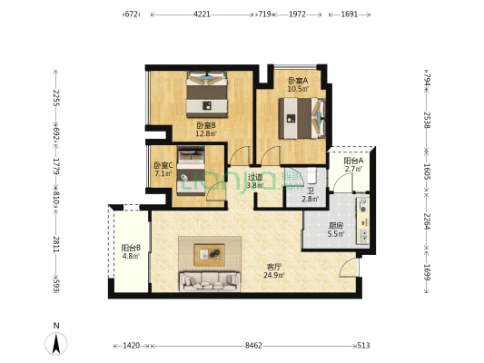 千江凌云凌云峰三期 3室1厅1卫 90平方