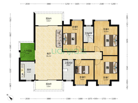 汇盈世纪花园 4室1厅2卫 131平方