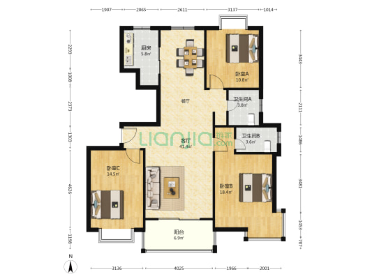 金华苑 3室1厅2卫 137平方