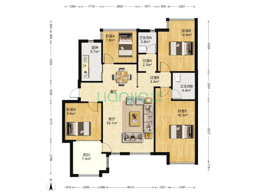 金沙苑 4室1厅2卫 121平方