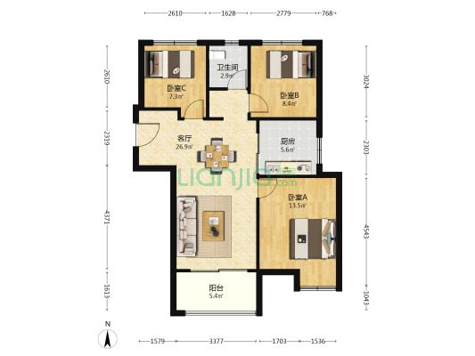 保利时光印象 3室1厅1卫 98平方