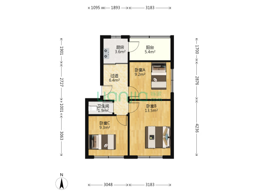 南湖新村 3室0厅1卫 66平方