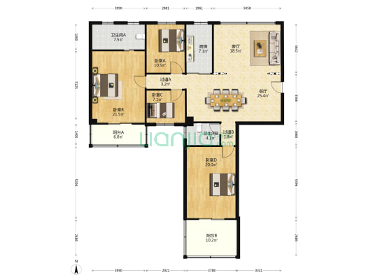 韵淮阁 4室2厅2卫 150平方