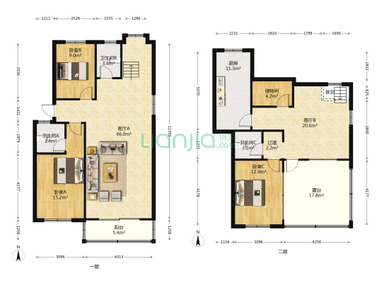 欣泰小区 3室2厅3卫 167平方