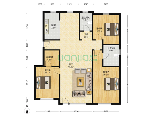 磐石·金江悦 3室1厅2卫 154平方