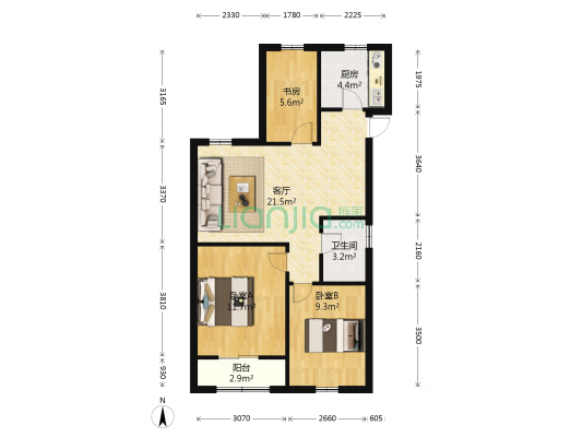 秦湾景园西区 3室1厅1卫 86平方