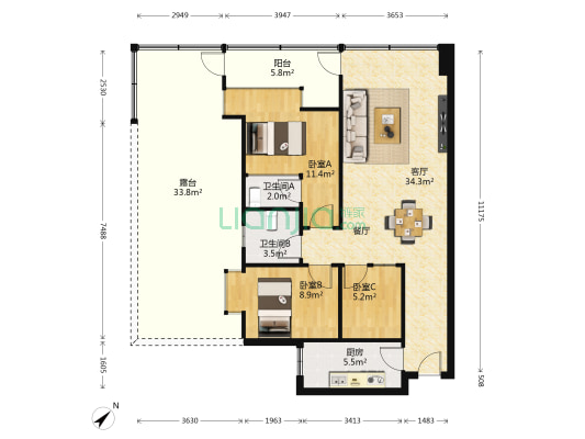 和泰美居 3室1厅2卫 78平方