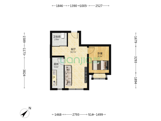 中奥嘉园一期 1室1厅1卫 52平方