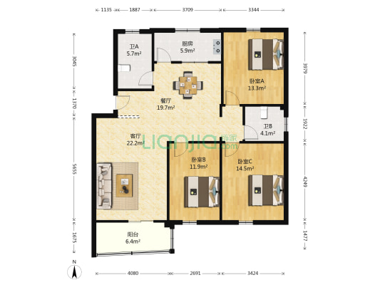 天宫庄园D区 3室2厅2卫 130平方