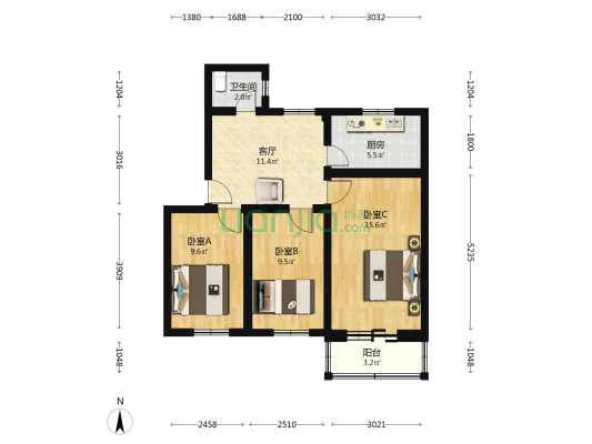 原新西路 3室1厅1卫 75平方