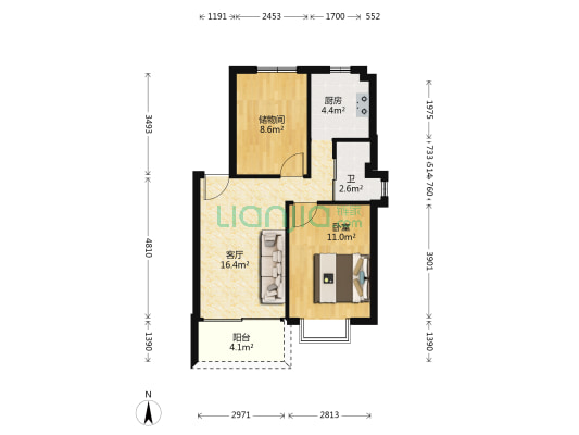 泰沙路6号大院 1室1厅1卫 57平方
