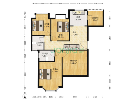 雍景湾花园东区 3室1厅2卫 143平方