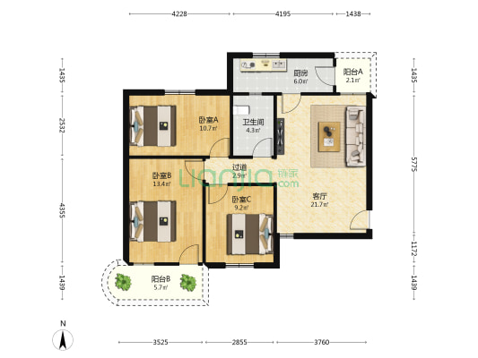 财政局宿舍楼 3室1厅1卫 90平方