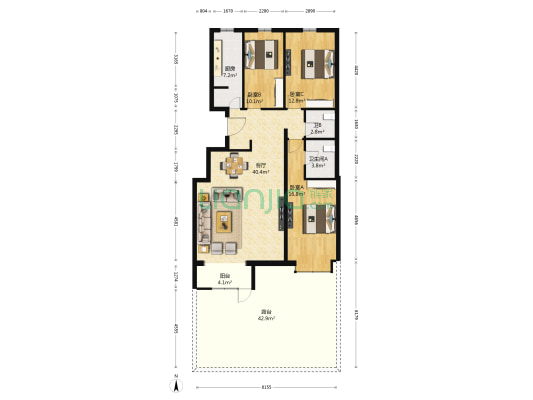 金雅园北区 3室1厅2卫 135平方