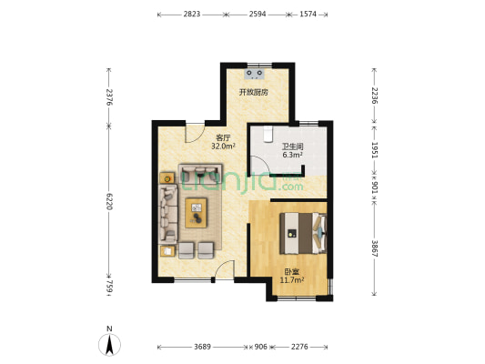 大众置业悦榕湾 1室1厅1卫 110平方