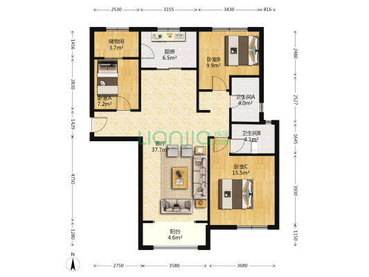 迁安碧桂园 3室1厅2卫 134平方